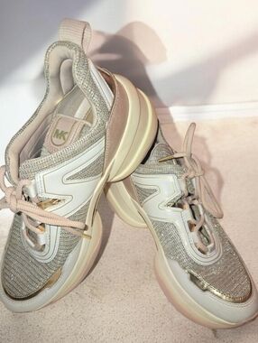 Michael Kors Women's Blush Pink and Gold Glitter Platform Sneakers